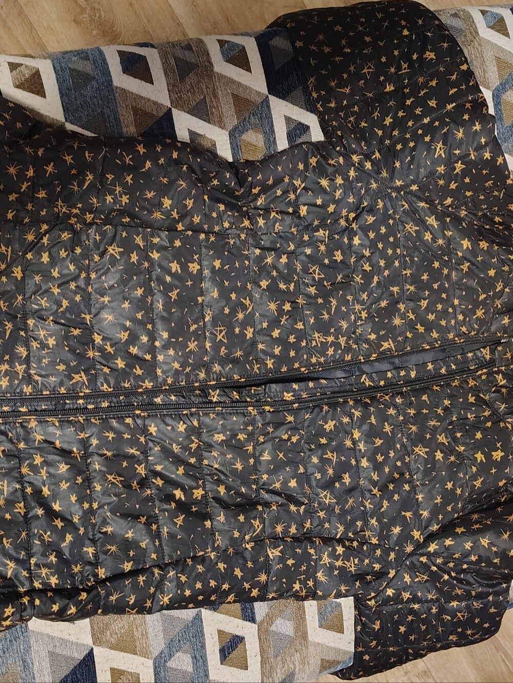 Amazon Essentials Black Quilted Jacket with Gold Star Print